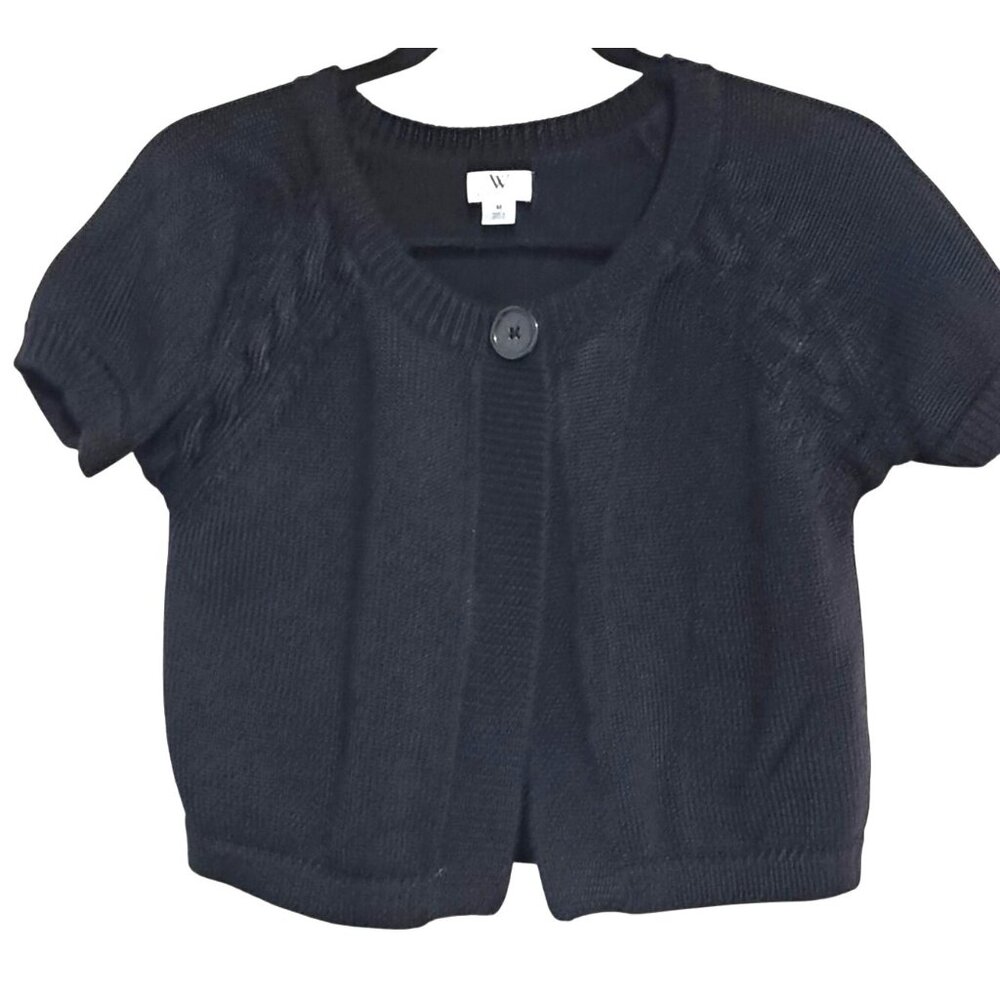 Vintage Worthington Black Knit Short-Sleeve‎ Cardigan Sweater Womens Size M